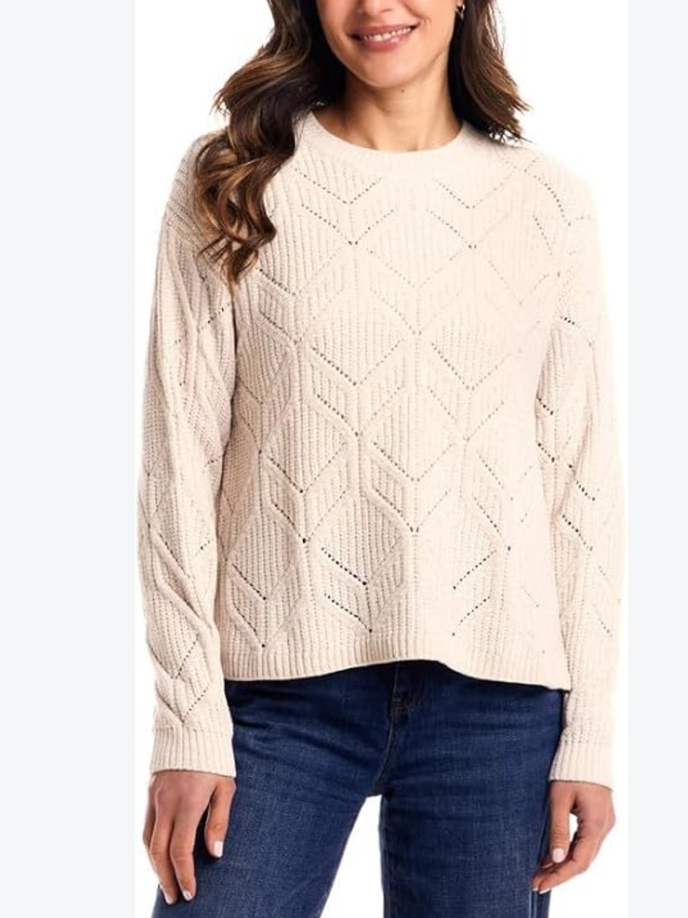 Weatherproof Vintage Chenille Sweater Cream Size Small